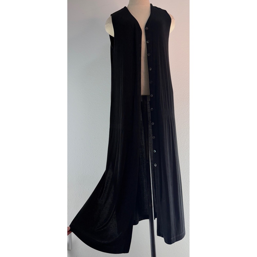 VTG 90s Y2K Chico's Travelers Black Slinky Knit Midi Dress Cardigan Vest Buttons